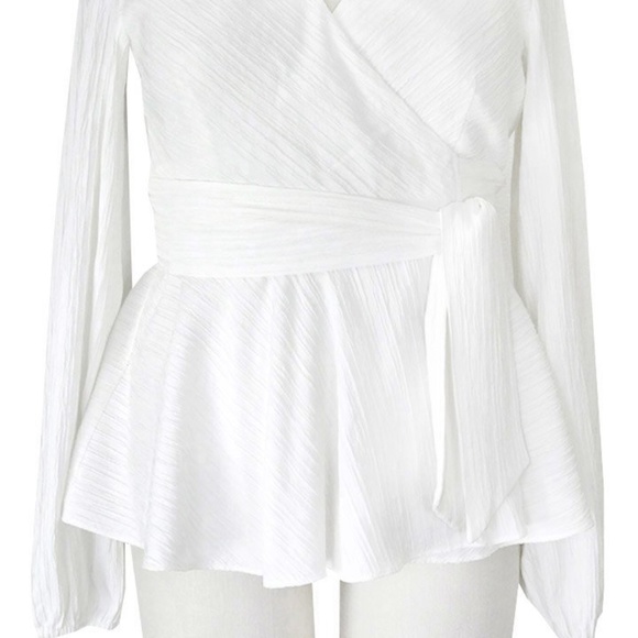 PLUS SIZE Textured Peplum Wrap Top White - Picture 3 of 4
